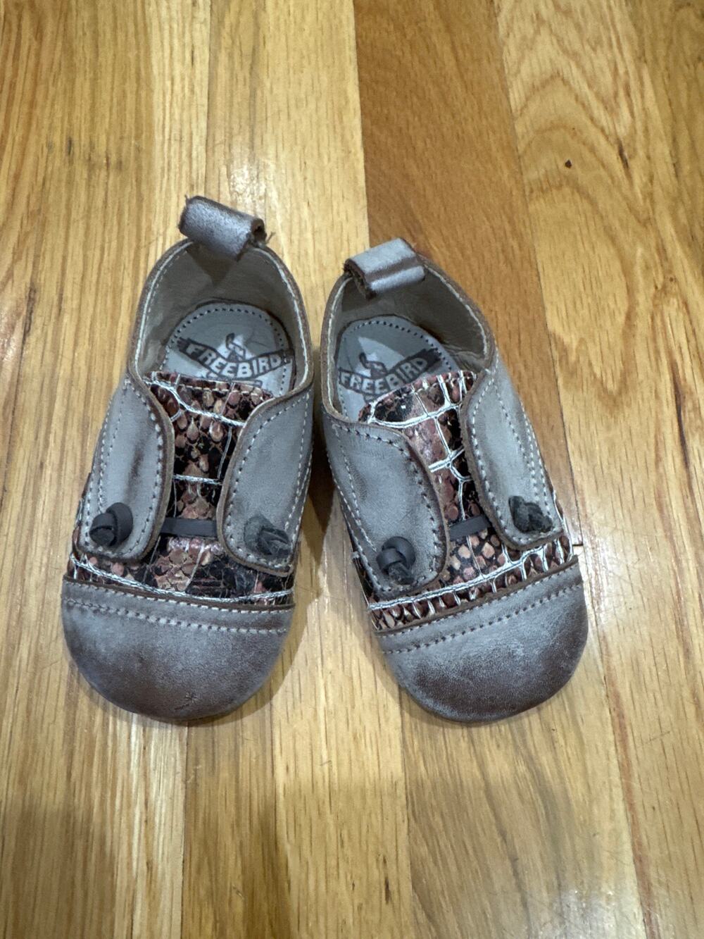 FreeBird Baby Mabel shoes leather snakeskin boho brown grey size 3